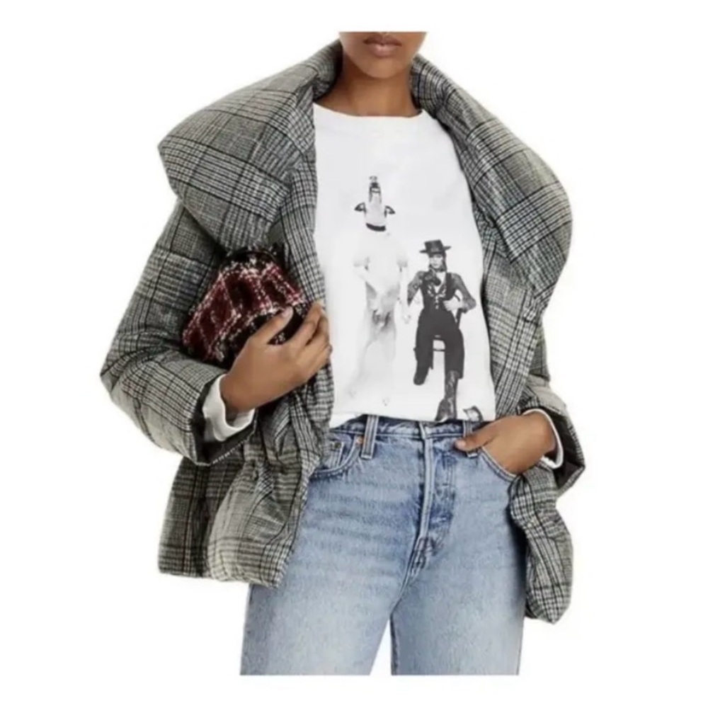 Jason Wu Houndstooth Double Breasted Puffer Coat Plaid Look Oversized